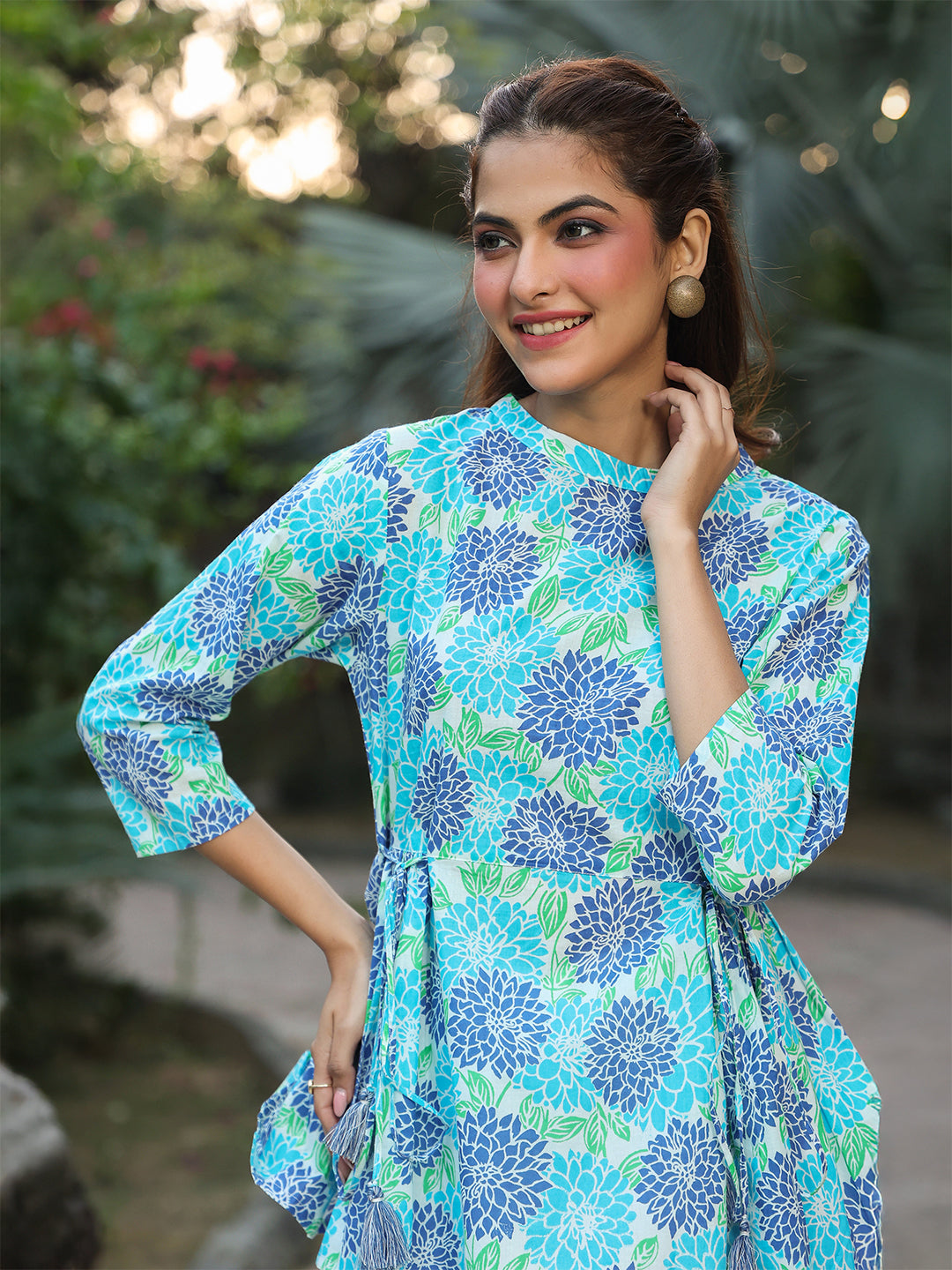 Janasya Light Cotton Floral Fit & Flare Top