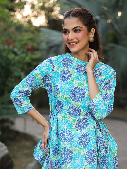Janasya Light Cotton Floral Fit & Flare Top
