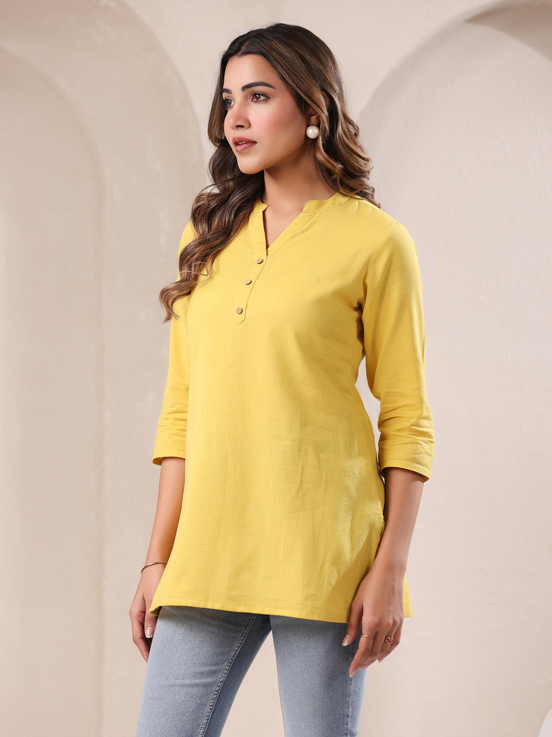 Janasya Light Cotton Solid A-Line Top