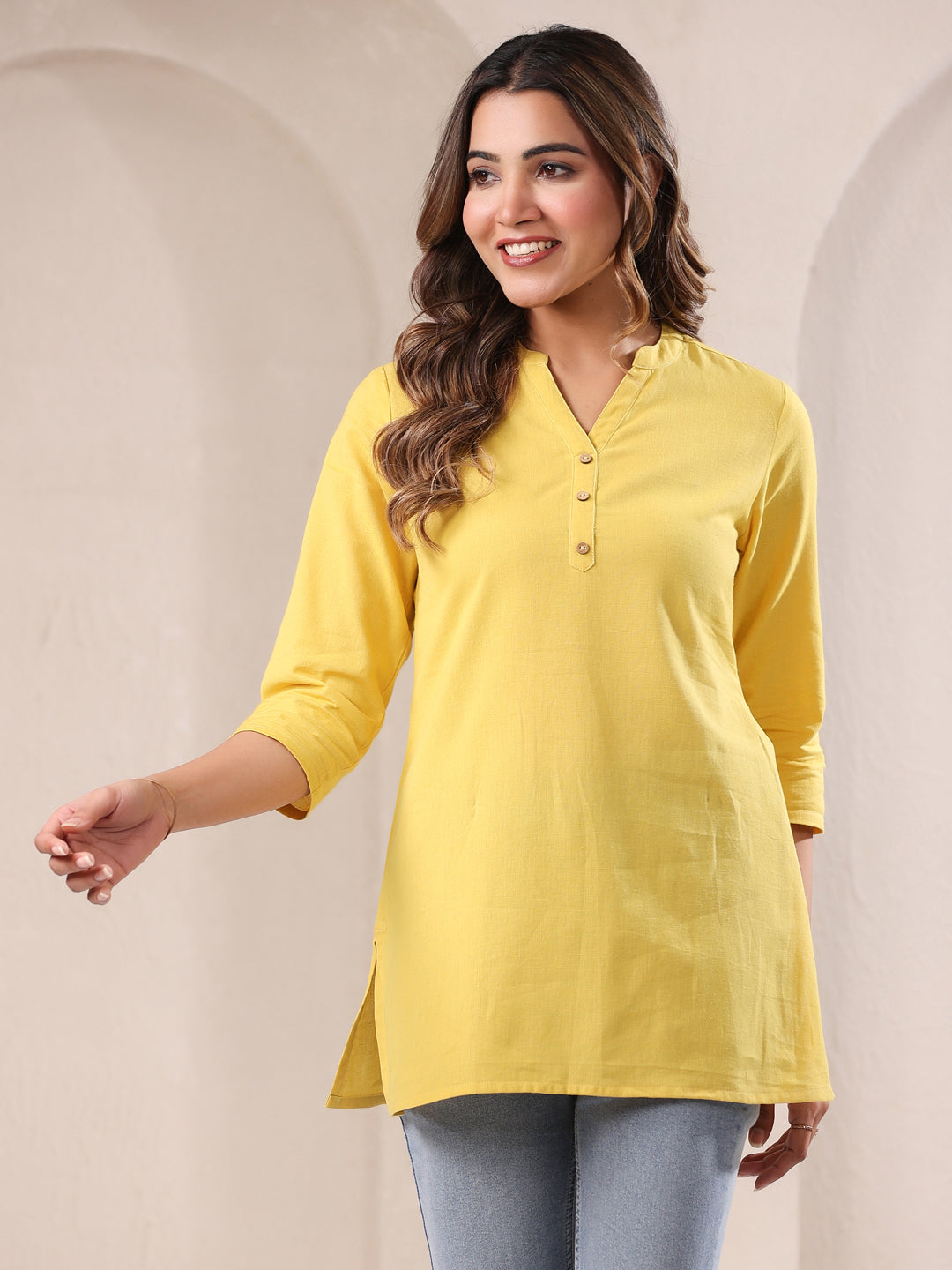 Janasya Light Cotton Solid A-Line Top