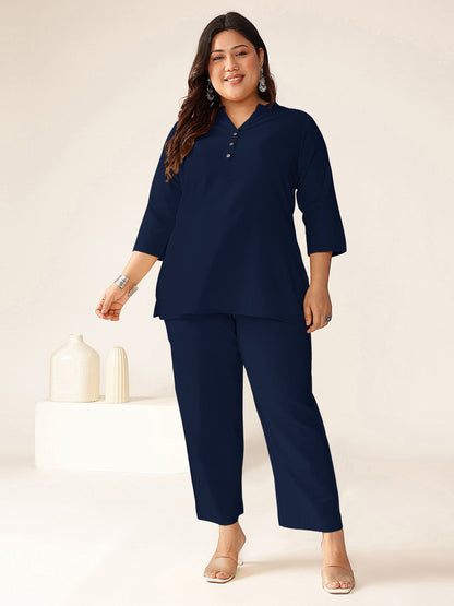 Janasya Dark Cotton Solid A-Line Top
