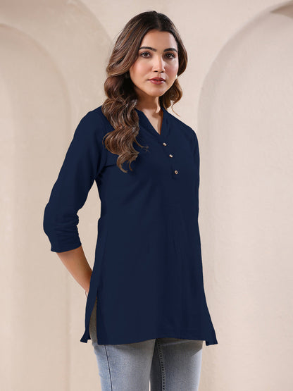 Janasya Dark Cotton Solid A-Line Top