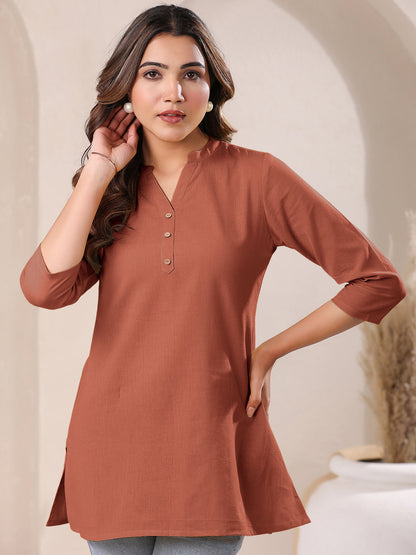 Janasya Dark Cotton Solid A-Line Top