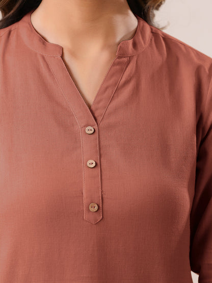 Janasya Dark Cotton Solid A-Line Top