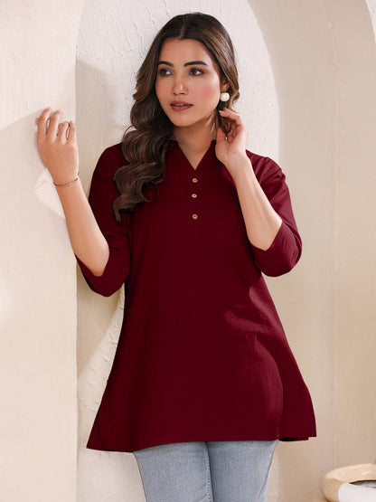 Janasya Dark Cotton Solid Straight TOP