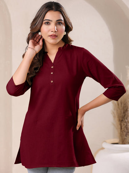 Janasya Dark Cotton Solid Straight TOP