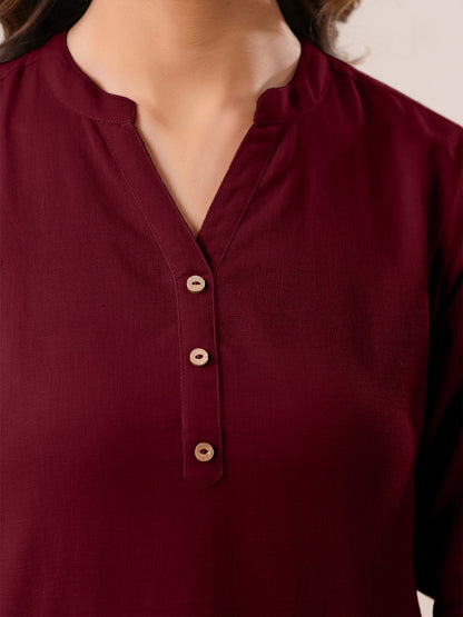 Janasya Dark Cotton Solid Straight TOP