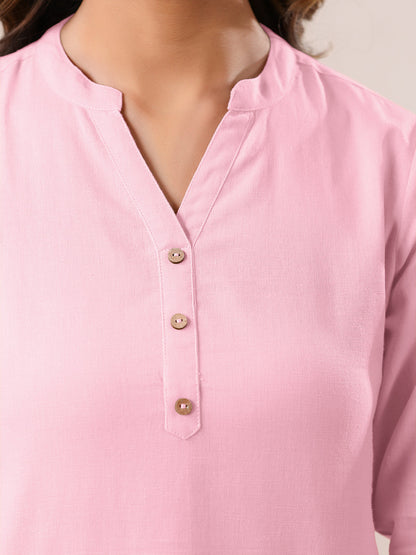 Janasya Light Cotton Solid A-Line Top