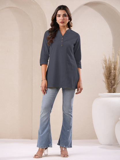 Janasya Light Cotton Solid A-Line Top