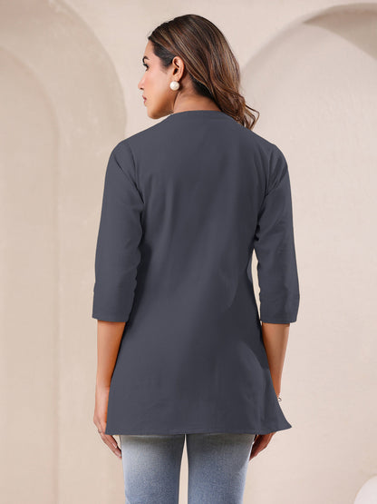 Janasya Light Cotton Solid A-Line Top