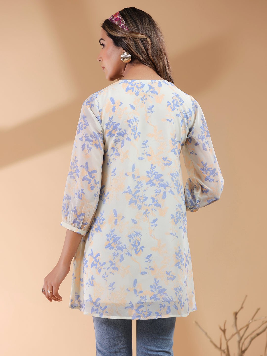 Janasya Light Georgette Floral A-Line Tunic