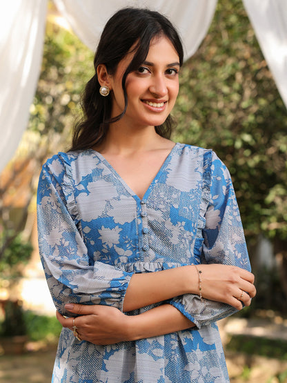 Janasya Bright Georgette Floral A-Line Tunic