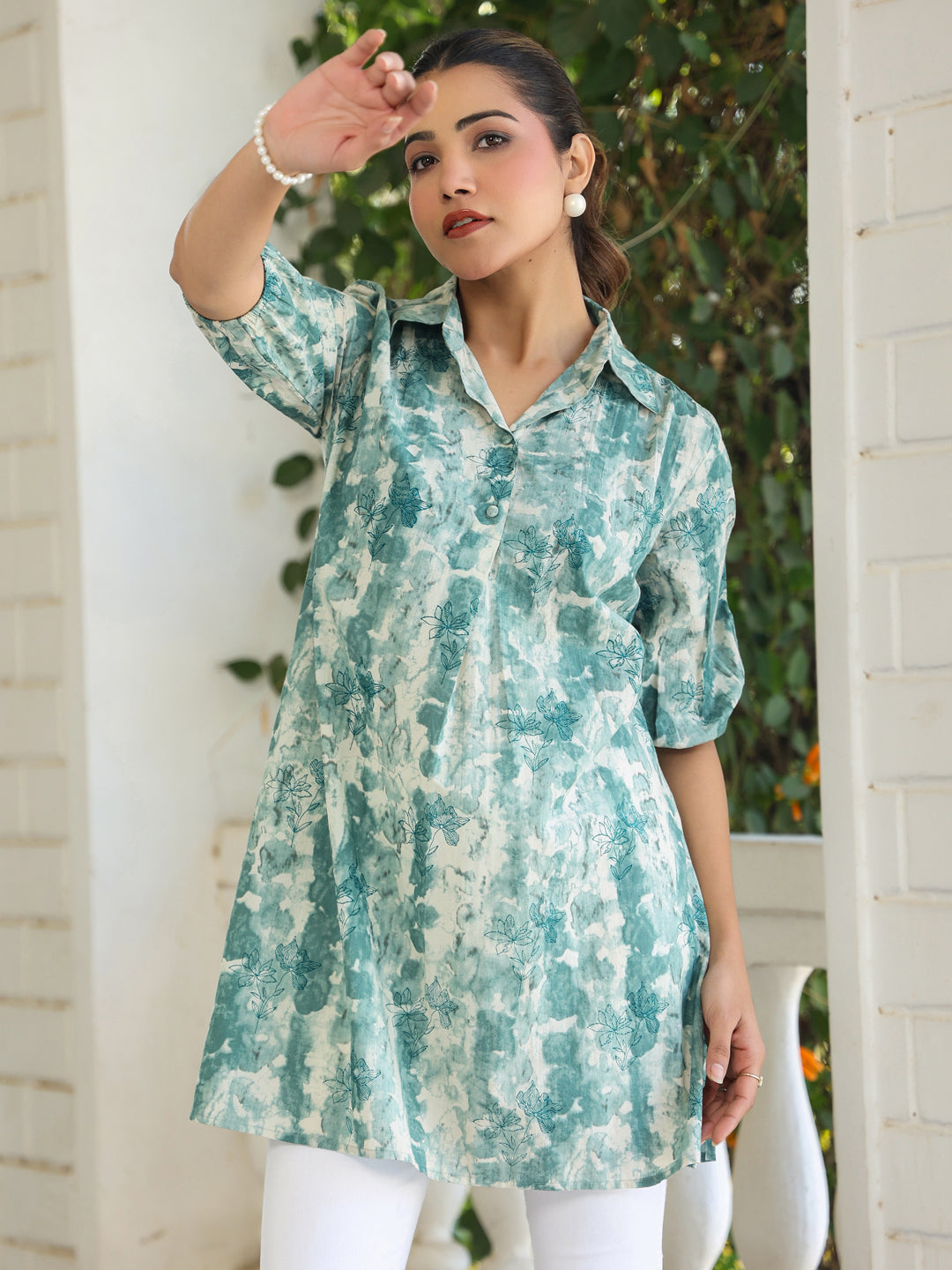 Janasya Dark Cotton Tie & dye Straight Tunic