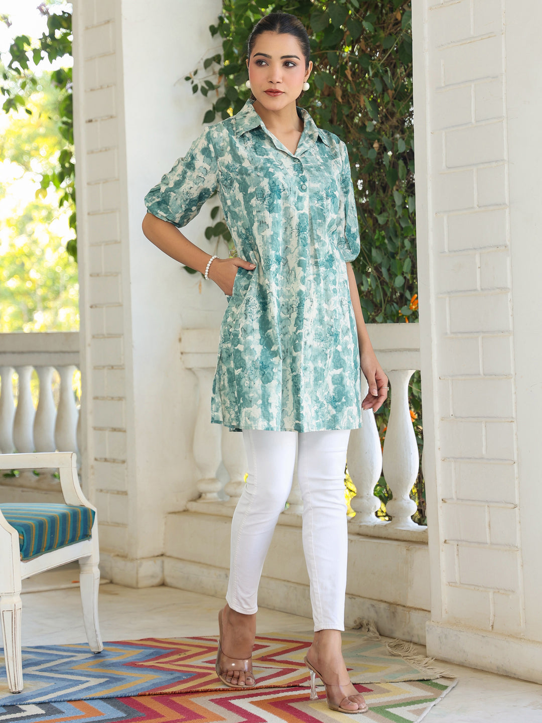 Janasya Dark Cotton Tie & dye Straight Tunic