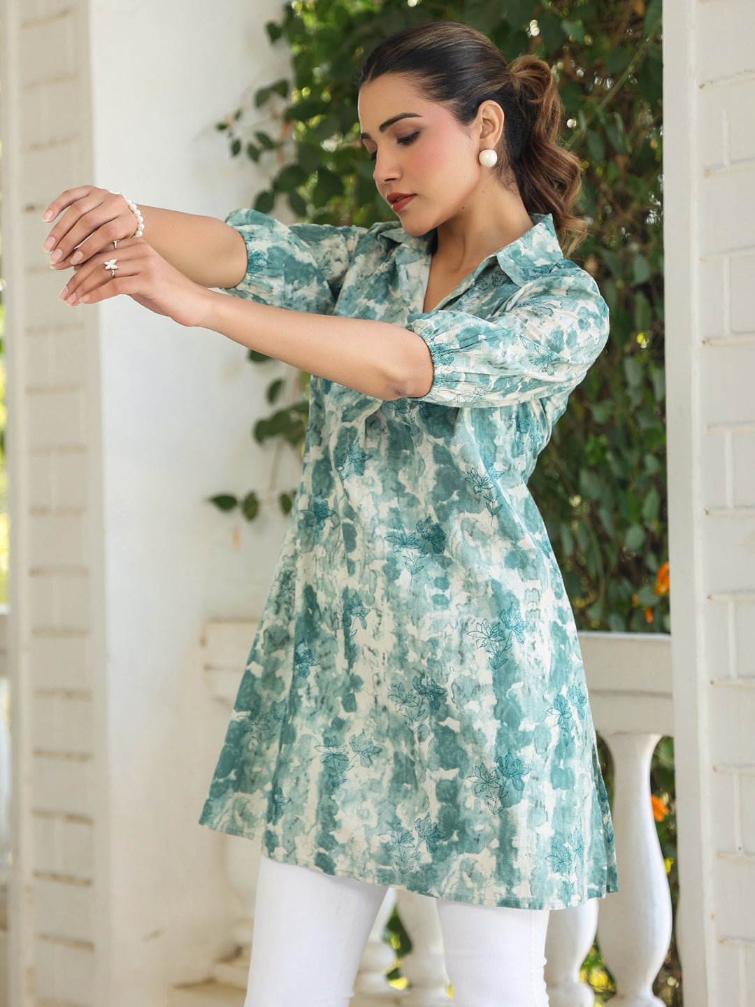 Janasya Dark Cotton Tie & dye Straight Tunic