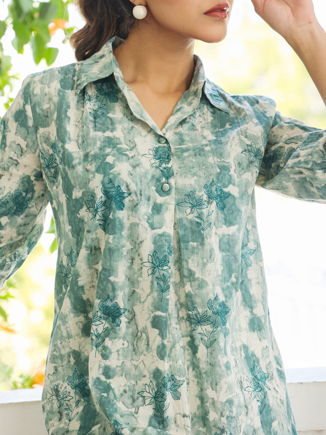 Janasya Dark Cotton Tie & dye Straight Tunic
