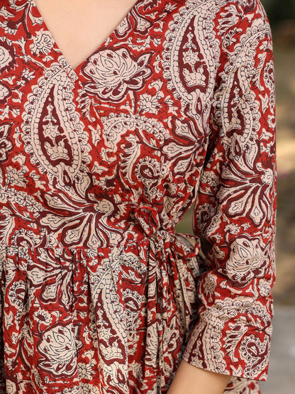 Janasya Dark Cotton Paisley A-Line Tunic