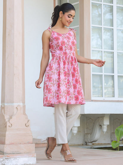 Janasya Bright Cotton Floral A-Line Tunic