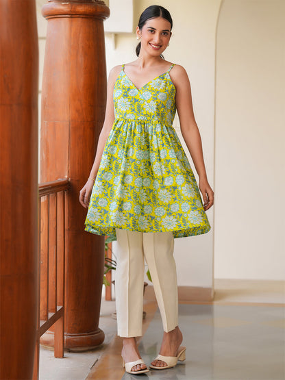 Janasya Bright Cotton Floral A-Line Tunic