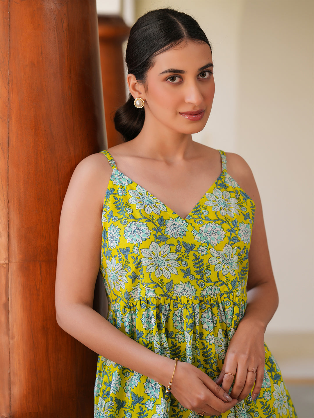 Janasya Bright Cotton Floral A-Line Tunic