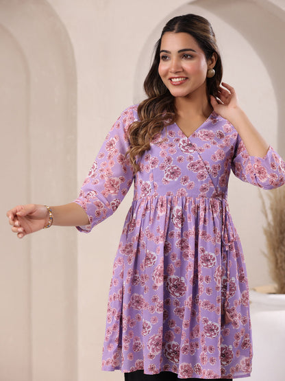 Janasya Bright Georgette Floral A-Line Tunic