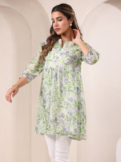 Janasya Light Silk Blend Floral A-Line Tunic