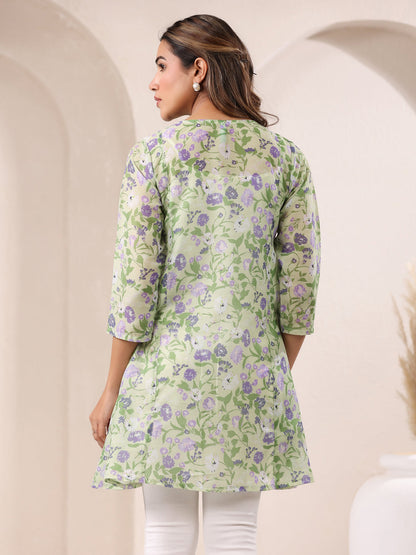 Janasya Light Silk Blend Floral A-Line Tunic