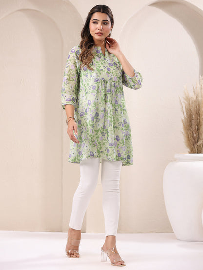 Janasya Light Silk Blend Floral A-Line Tunic