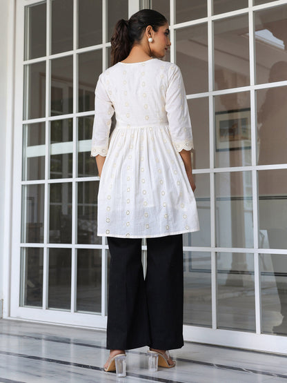 Janasya Light Cotton Schiffli A-Line Tunic