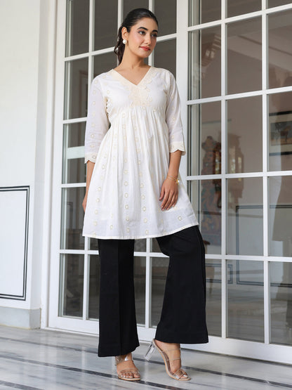 Janasya Light Cotton Schiffli A-Line Tunic