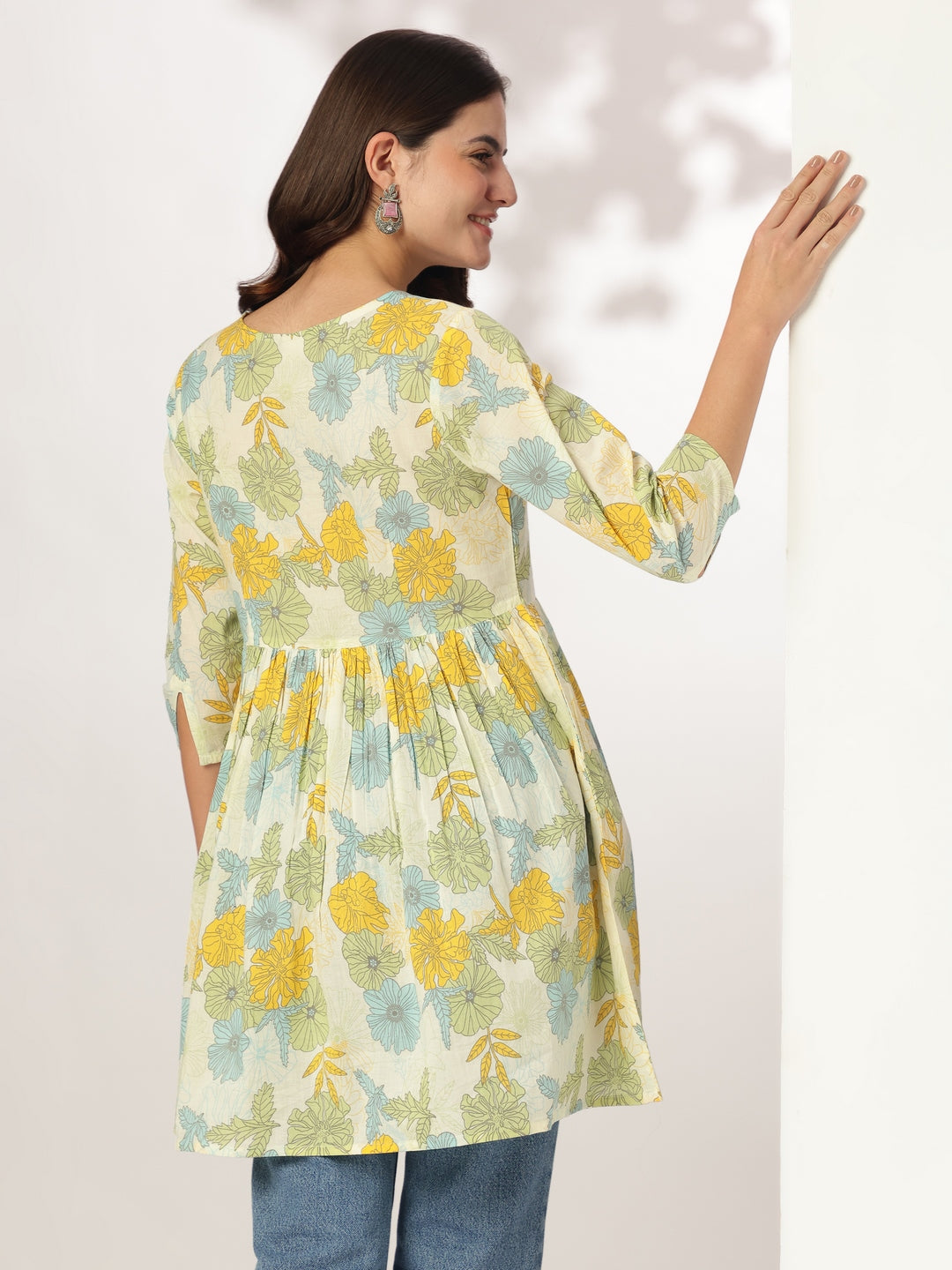 Janasya Light Cotton Floral A-Line Tunic
