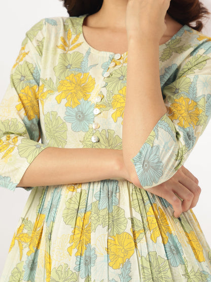 Janasya Light Cotton Floral A-Line Tunic