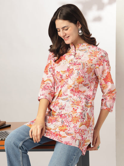 Janasya Light Cotton Floral Straight Tunic