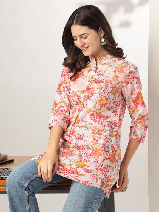 Janasya Light Cotton Floral Straight Tunic
