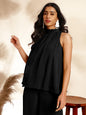 Janasya Black Dobby Chiffon Self Design Co-Ords