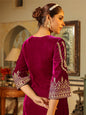 Janasya Pink Velvet Embroidered Kurta & Bottom