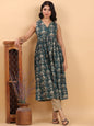Janasya Dark Green Cambric Ethnic Motifs Kurta
