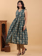 Janasya Dark Green Cambric Ethnic Motifs Kurta