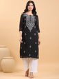 Janasya Black Weightless Georgette Embroidered Kurta