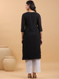 Janasya Black Weightless Georgette Embroidered Kurta