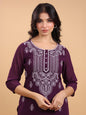 Janasya Purple Weightless Georgette Embroidered Kurta