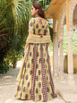 Janasya Beige Cambric Ethnic Motifs Lehenga Choli Dupatta