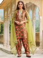 Janasya Olive Velvet Floral Set