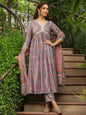 Janasya Grey Chiffon Ethnic Motifs Set