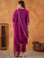 Janasya Purple Premium Chinnon Embroidered Kurta,Bottom & Dupatta