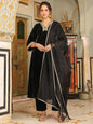 Janasya Black Velvet Embroidered Kurta,Bottom & Dupatta