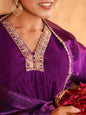 Janasya Purple Velvet Embroidered Kurta,Bottom & Dupatta