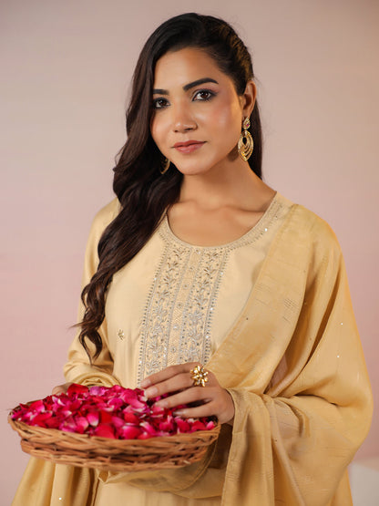 Janasya Light Chanderi Embroidered Straight Kurta Set