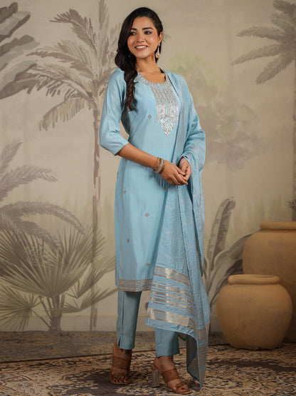 Janasya Light Chanderi Embroidered Straight Kurta Set
