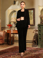 Janasya Black Velvet Solid Top,Bottom & Jacket